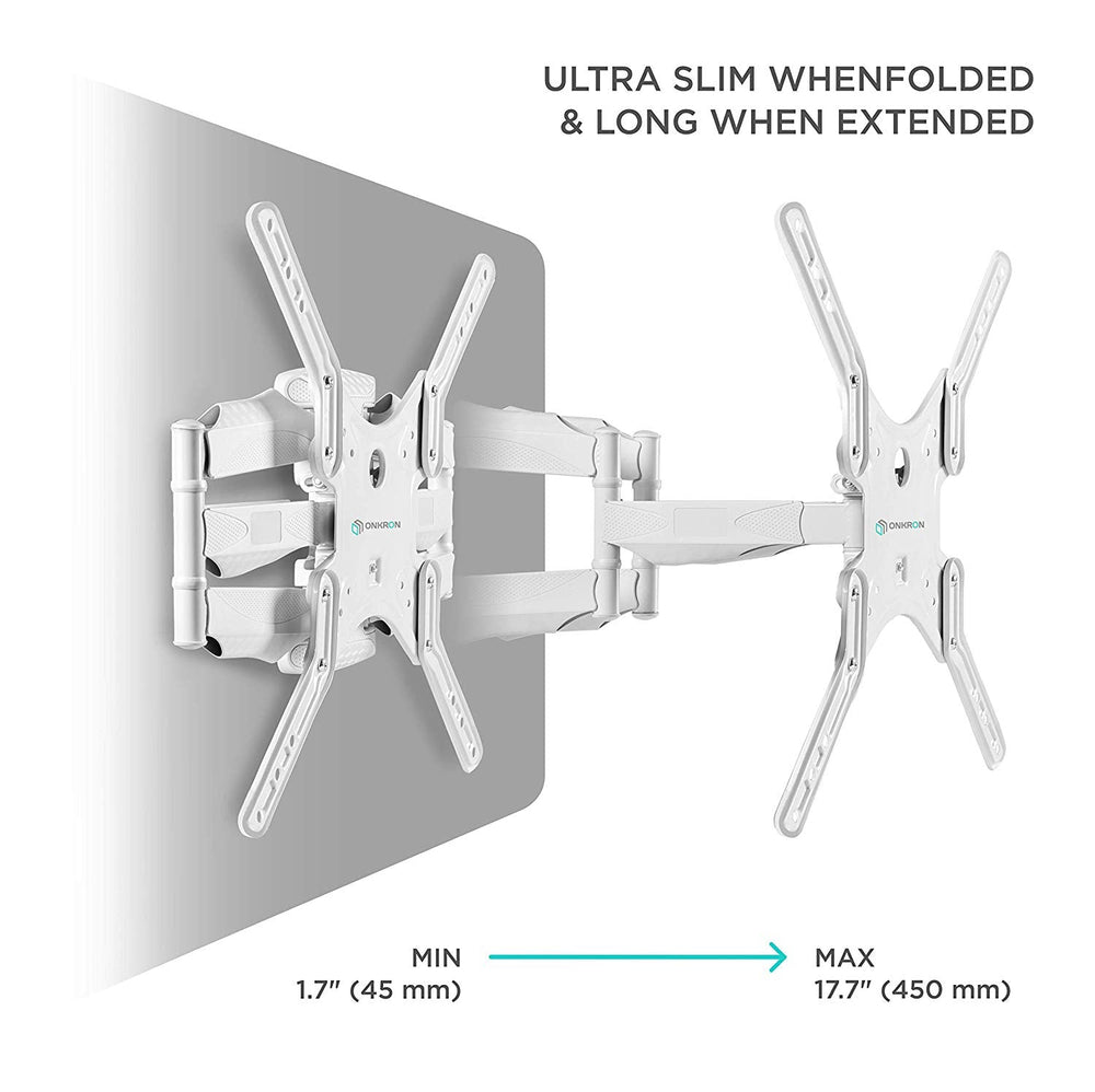 Full Motion TV Wall Mount for 32" to 60-inch Screens up to 80.2 lbs ONKRON M5, White