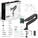 Monitor Desk Mount for 13"-32" LED LCD Monitors up to 19.8 lb. ONKRON G100, Black