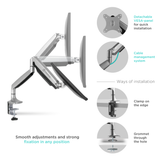 Monitor Desk Mount for 13"-34" LED LCD Monitors up to 19.8 lb. ONKRON G100, Silver