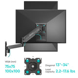 Full Motion Gas Spring TV Wall Mount for 13" to 32-inch Screens up to 17.6 lbs ONKRON G150, Black