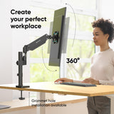 Single Monitor Desk Mount for 13'' to 34 Inch LCD LED Screens up to 26.5 lbs. ONKRON G75, Black.
