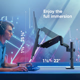 Single Monitor Desk Mount for 13'' to 34 Inch LCD LED Screens up to 26.5 lbs. ONKRON G75, Black.