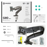 Monitor Desk Mount for 13"-32" LCD LED OLED Screens up to 17.6 lb. ONKRON G80, Black