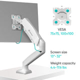 Monitor Desk Mount for 13"-32" LCD LED OLED Screens up to 17.6 lb. ONKRON G80, White