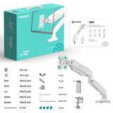 Monitor Desk Mount for 13"-32" LCD LED OLED Screens up to 17.6 lb. ONKRON G80, White