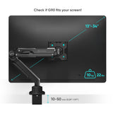 Monitor Arm Desktop Mount for 13” to 34-Inch LCD LED Screens up to 22 lb. ONKRON G90, Black