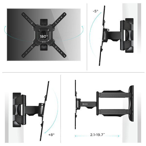Full-Motion TV Wall Mount for 32” - 65 Inch TVs ONKRON NP40, Black ...