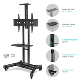 Mobile TV Stand Rolling TV Cart  for 40” – 70 inch Screens up to 100 lbs ONKRON TS1551, Black
