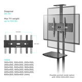 Mobile TV Stand Rolling TV Cart  for 40” – 70 inch Screens up to 100 lbs ONKRON TS1551, Black