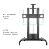 Motorized TV Lift w/ Remote Mobile TV Stand for 60-100" up to 300 lbs TVs ONKRON TS2210, Black