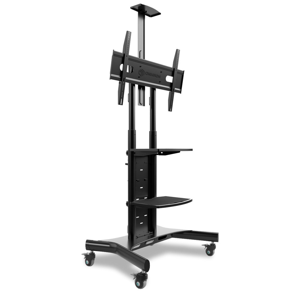 Mobile TV Cart with AWL100 Wheels Extra Shelf/ Panel Tilting up to 200 lbs ONKRON TS1881-SET