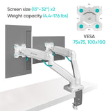Dual Monitor Desk Mount for 13"-32" Screens up to 17.6 lb. Each ONKRON G160, White