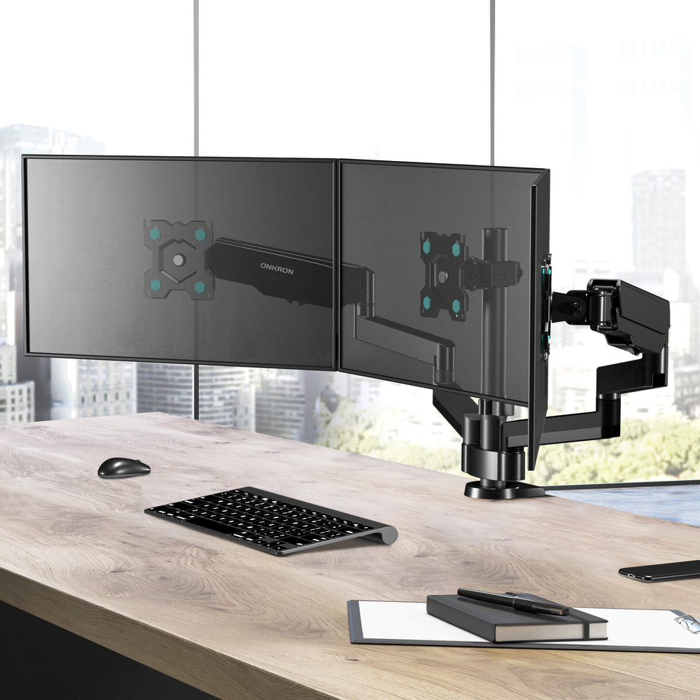 Triple Monitor Desk Mount for 13”-32" Screens up to 17.6 lb. ONKRON G280, Black