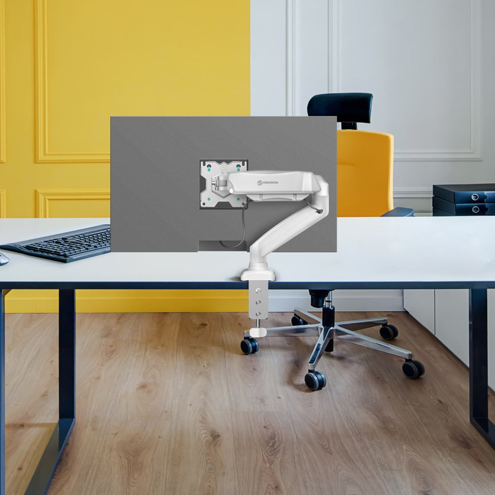 ONKRON Single Monitor Desk Mount – Fits 13-32" Screens, VESA 75/100, Tilt & Rotate, 5-Year Warranty