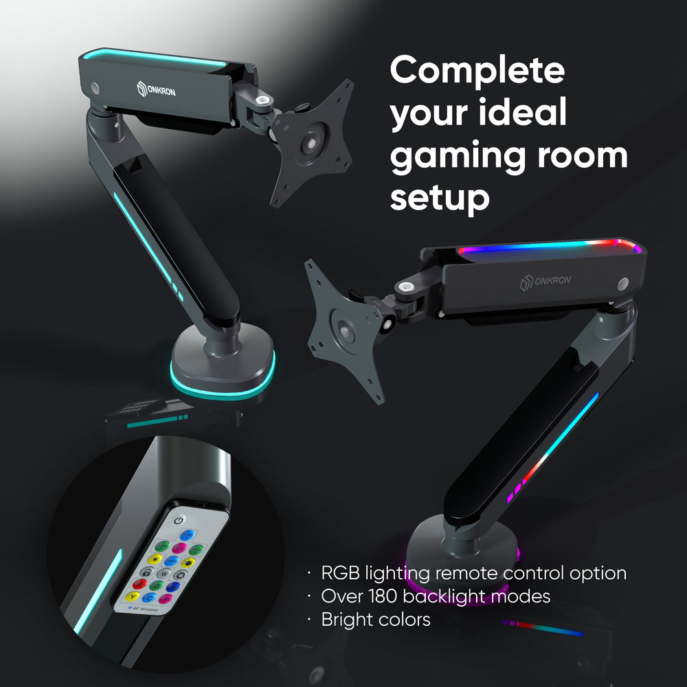 Gaming Monitor Desk Mount 13-34 Inch up to 19.8 LBS with RGB Smart Lighting ONKRON GM25, Grey