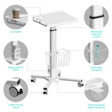 Height Adjustable Laptop Desk Utility Medical Cart with Wheels up to 66 lbs ONKRON LMG30, White