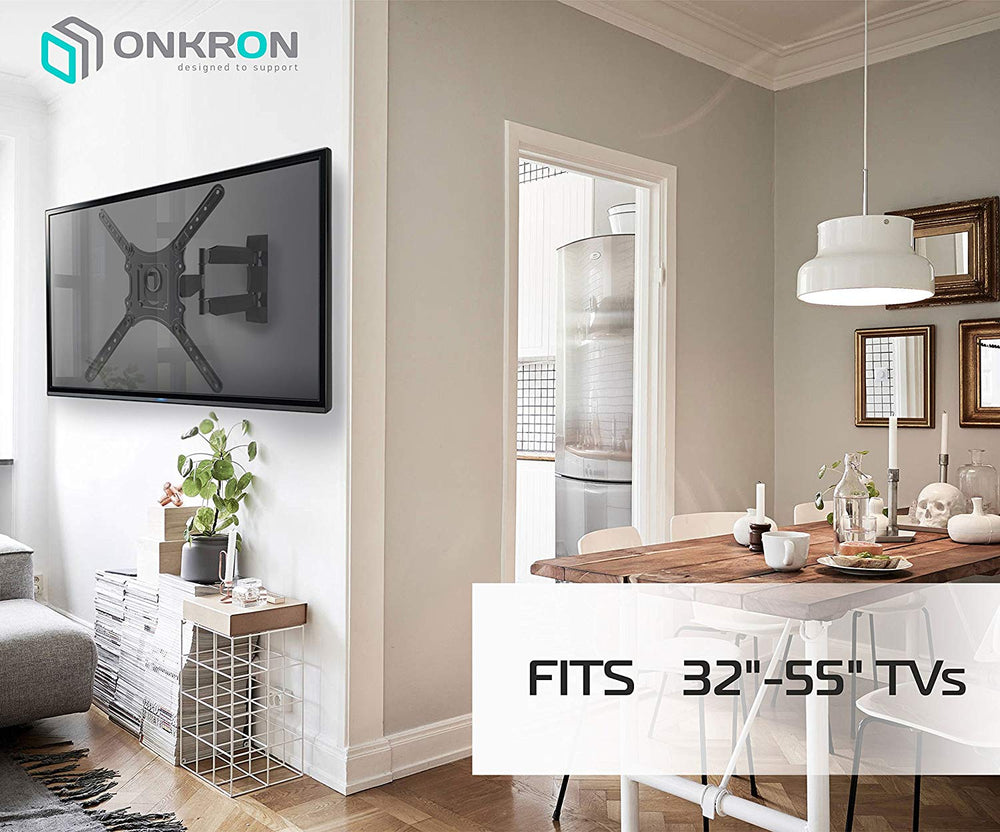 Full Motion TV Wall Mount for 32" to 65-inch Screens up to 77 lbs ONKRON M4, Black