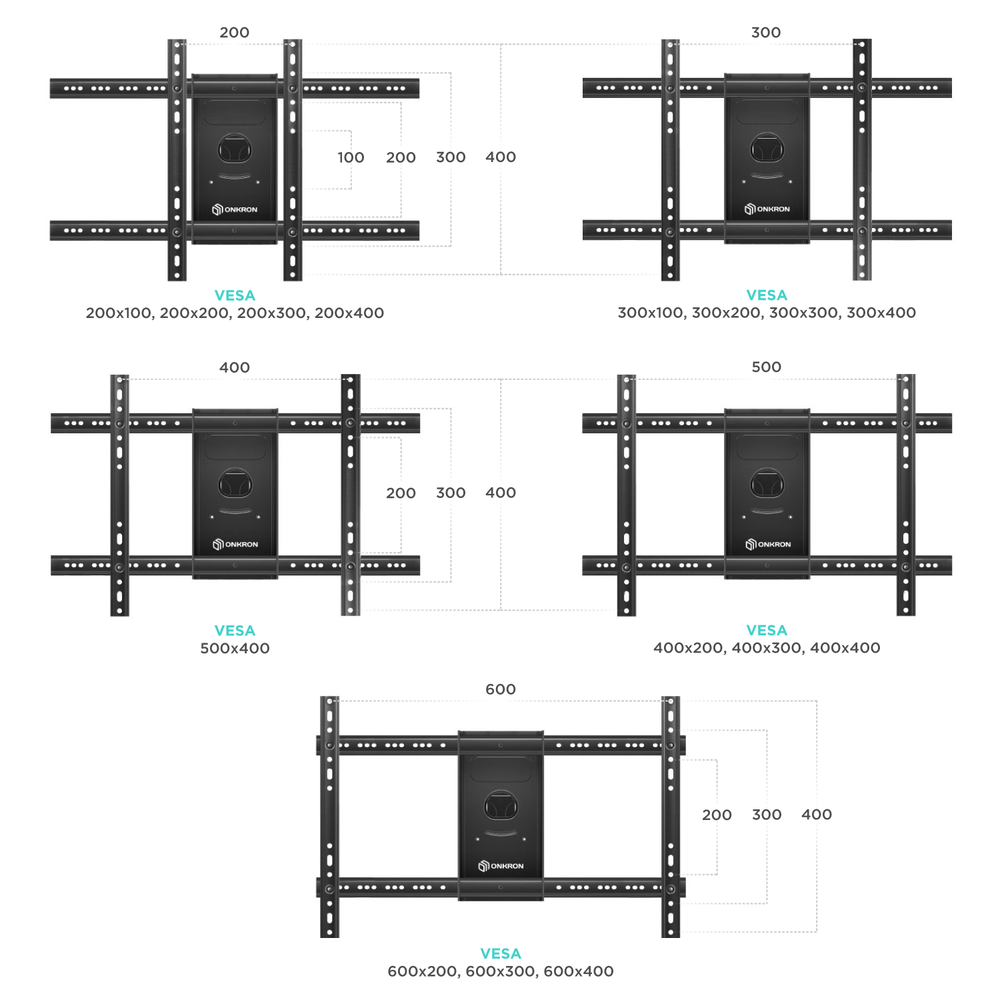 Full Motion TV Wall Mount for 40" to 75-inch Screens up to 100 lbs ONKRON M6L, Black