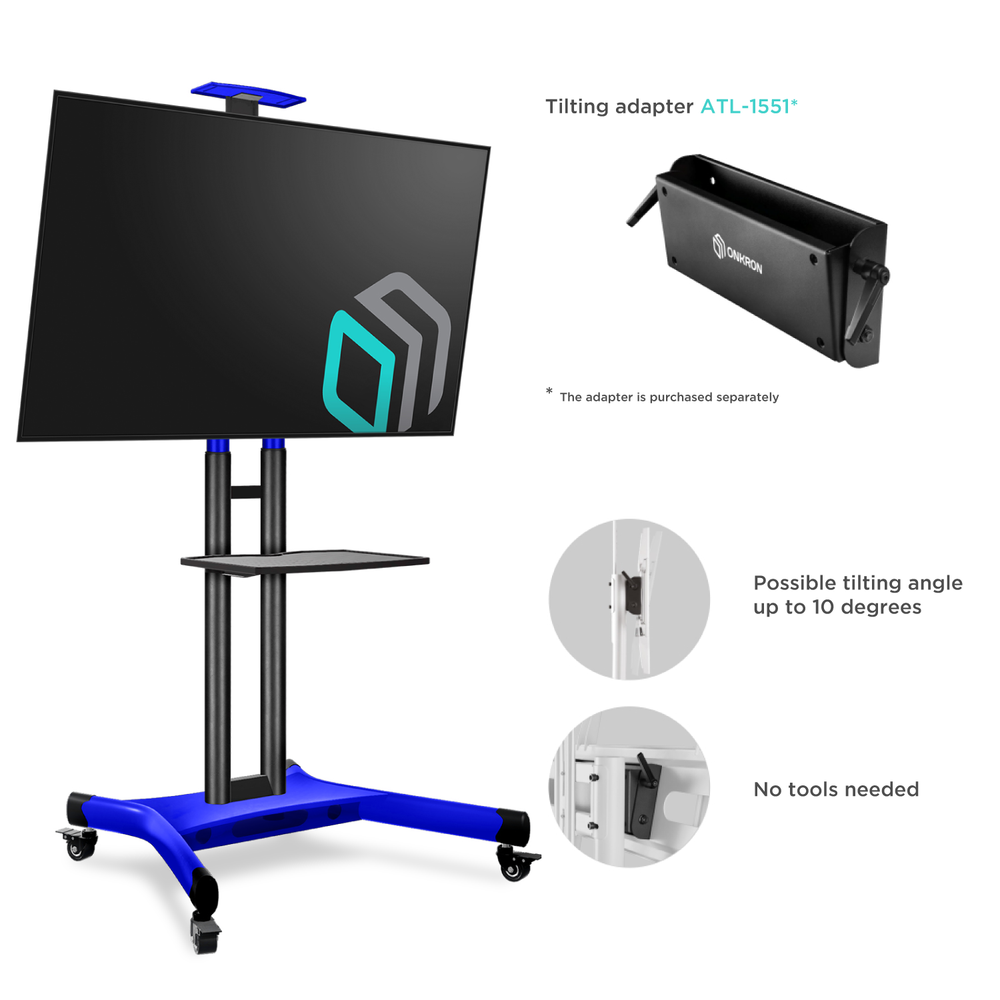 Mobile TV Stand Rolling TV Cart for 40” – 70 inch Screens up to 100 lbs ONKRON TS1551, Blue