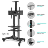 Mobile TV Stand Rolling Cart 3 Shelves for 40"-70" TVs up to 100 lb. ONKRON TS1552, Black