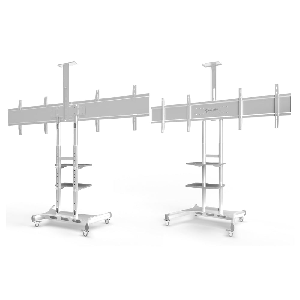 Dual Mobile TV Stand for Two 40''– 65'' Screens up to 100 lb. each ONKRON TS1881DV, White