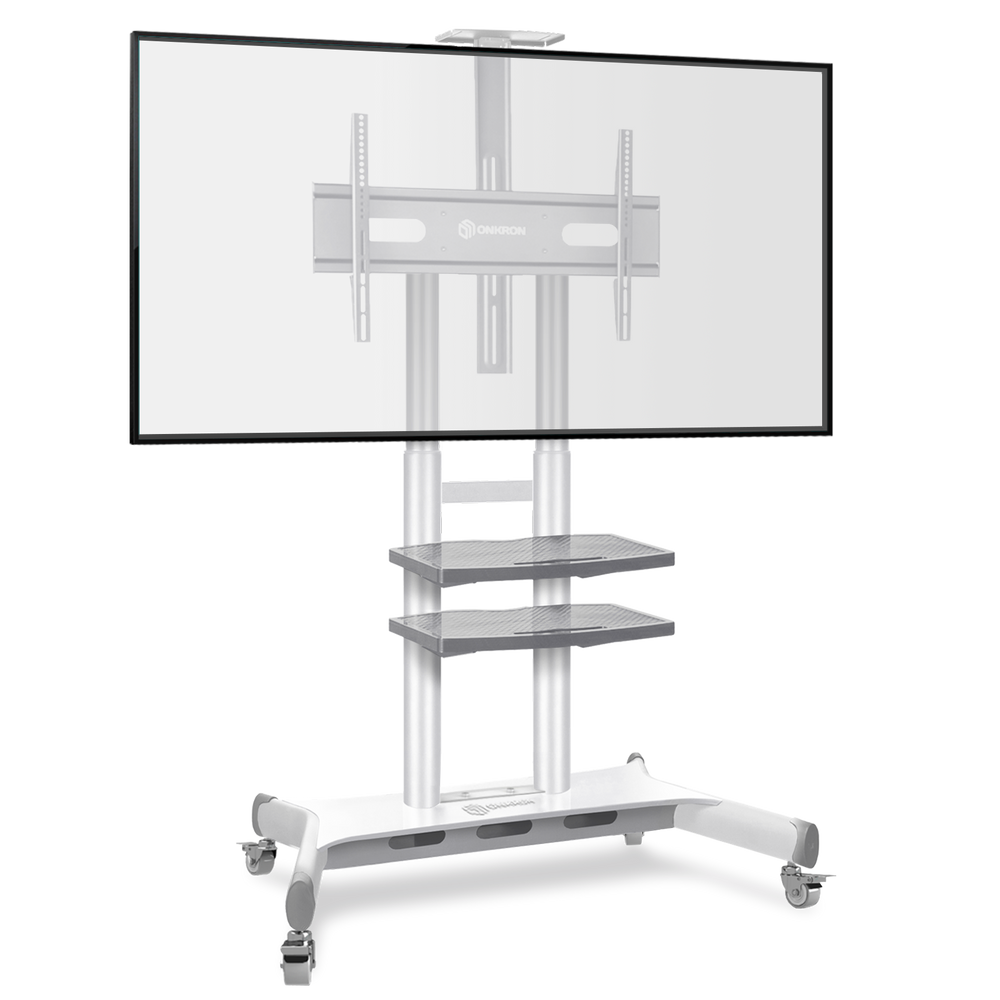 Mobile TV Stand Rolling TV Cart for 50''– 83'' screens up to 200 lbs ONKRON TS1881, White