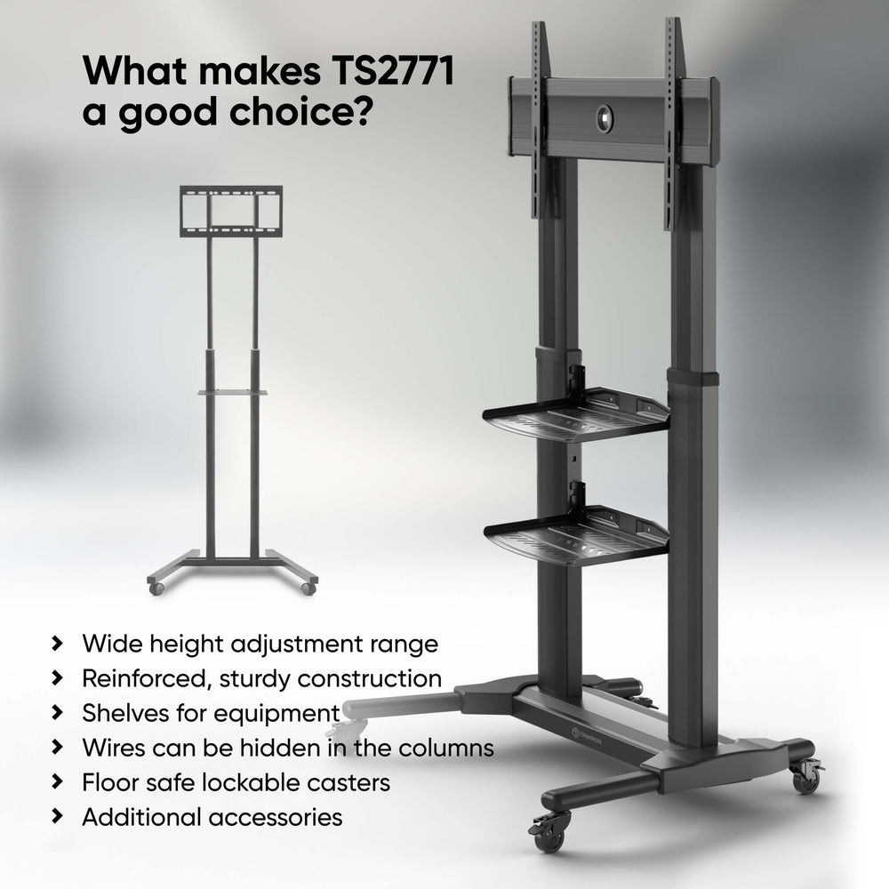 Mobile TV Stand Rolling TV Cart for 40” – 80 inch Screens up to 122 lbs ONKRON TS2771, Black