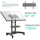 Tilting Mobile TV Stand TV Cart for 32"-70" up to 100 lbs Interactive Screens ONKRON TS1350, Black