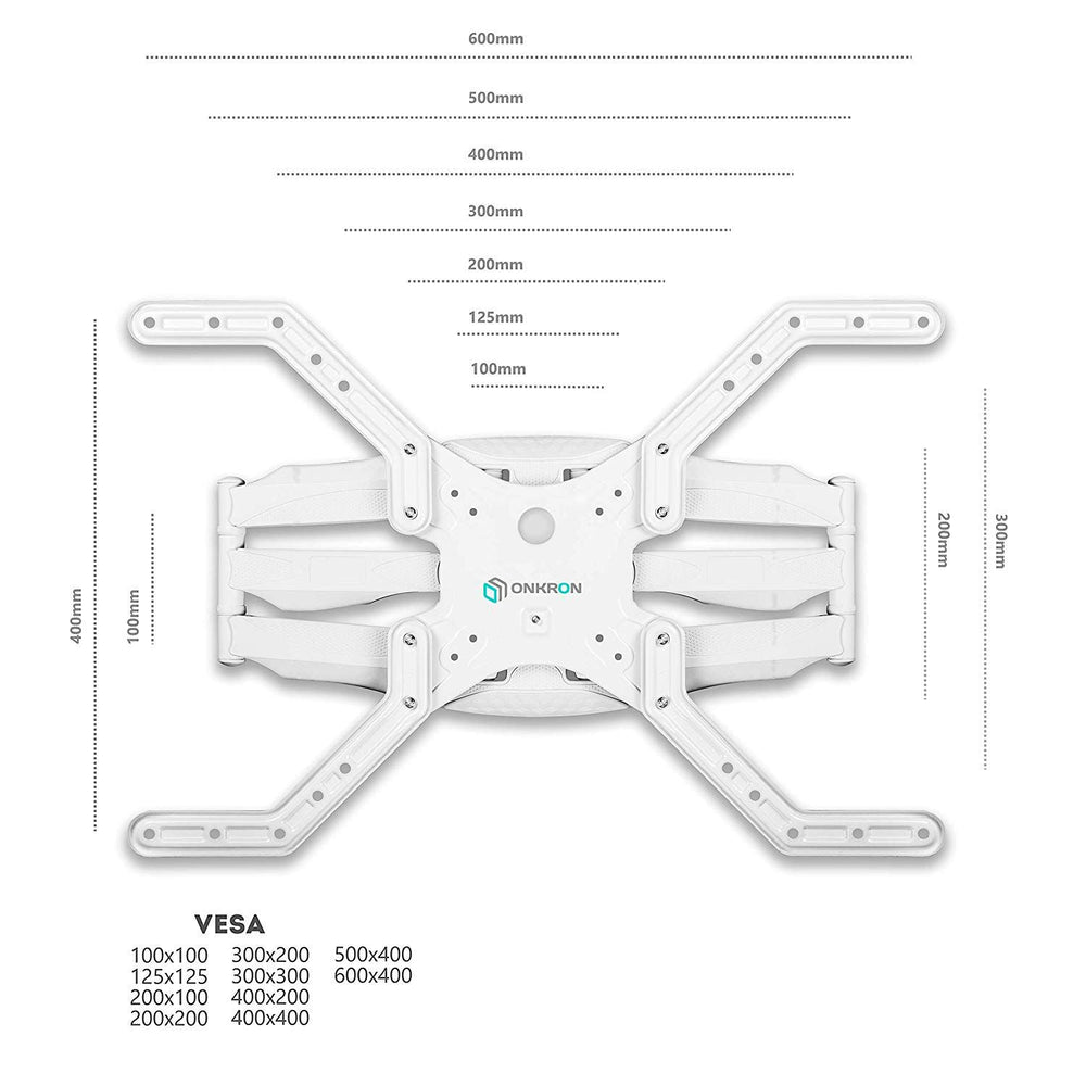 ONKRON TV Wall Mount Bracket Full Motion Articulating Arm 39" – 65 Inch Flat Screens up to 88 lbs White M5L